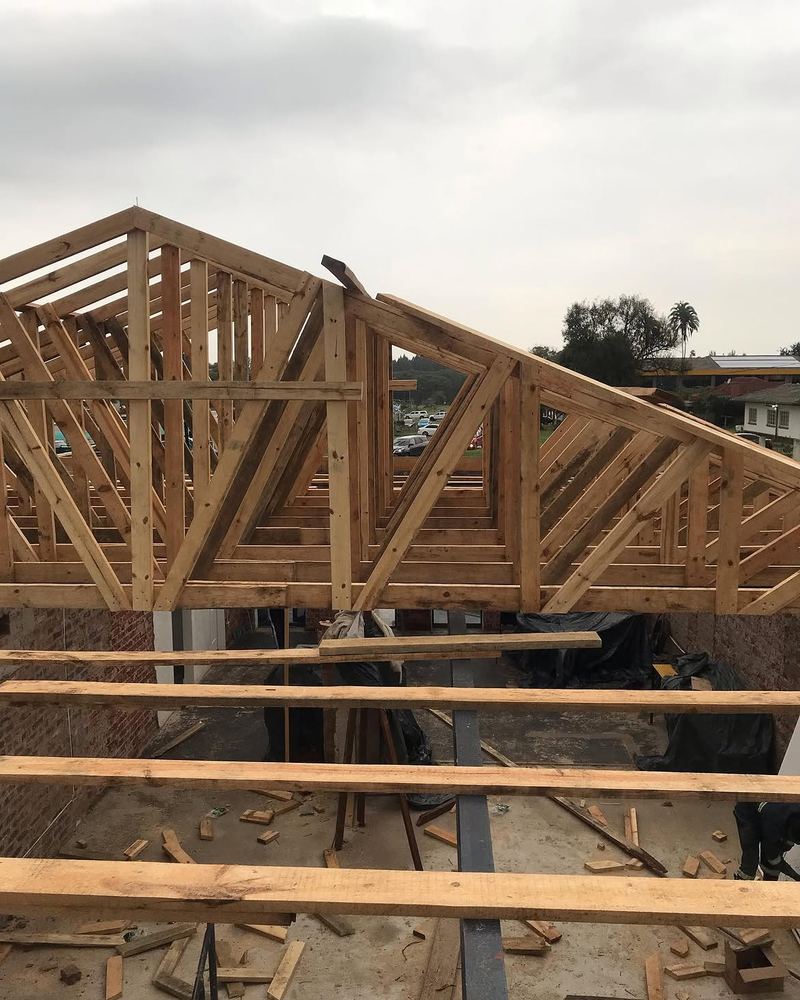 Roof trusses going up